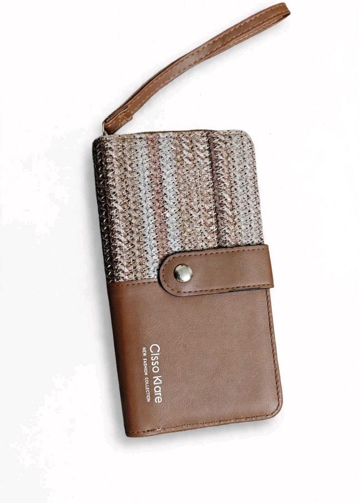 Chic Woven &amp; Leather Wallet with Wrist Strap