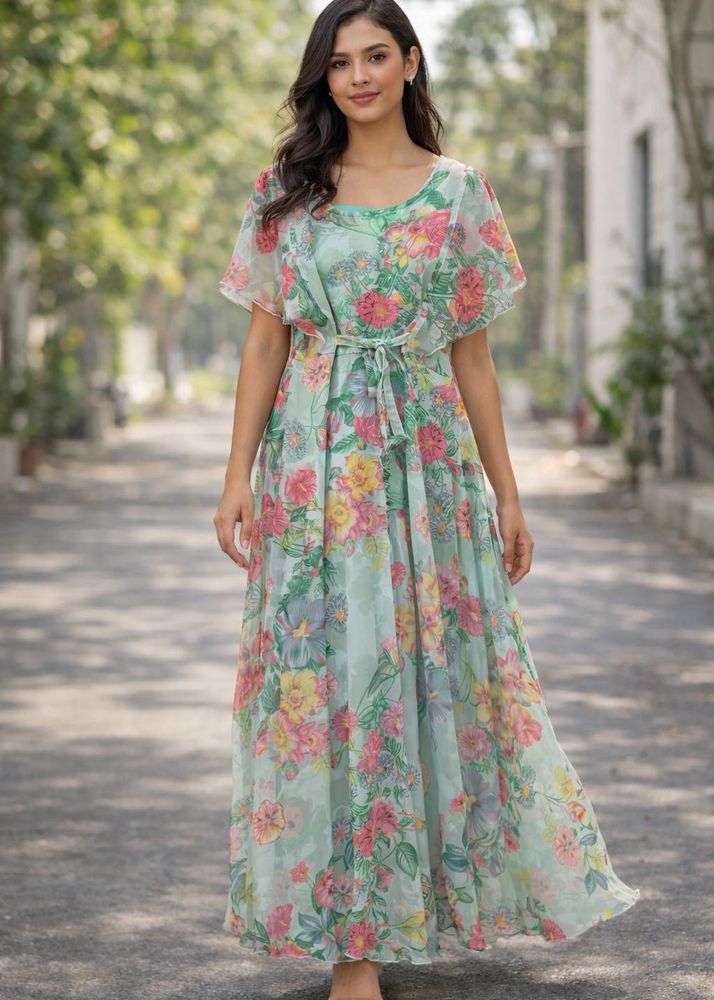 Light Green Floral Print Maxi Dress