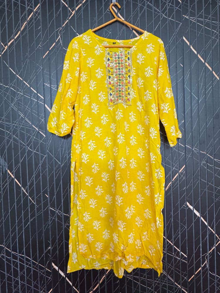 Vibrant Yellow Printed Kurta