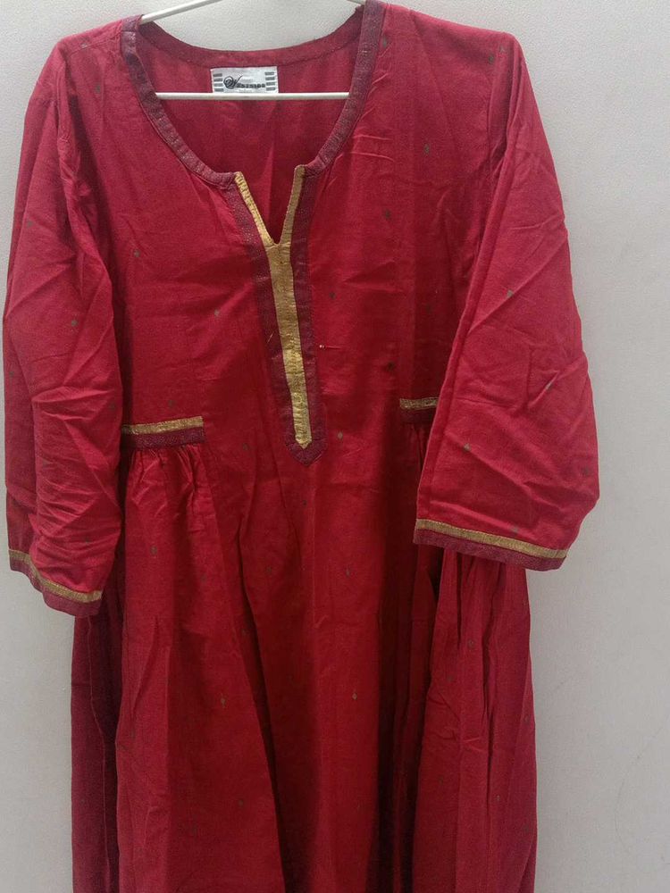 Red Kurta with Gold Trim