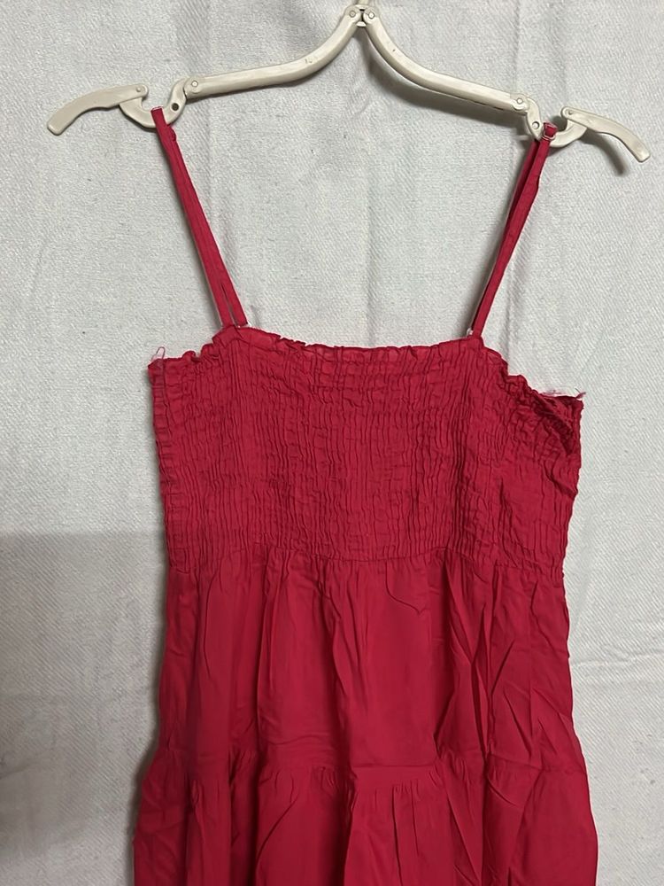 Red Smocked Tiered Dress