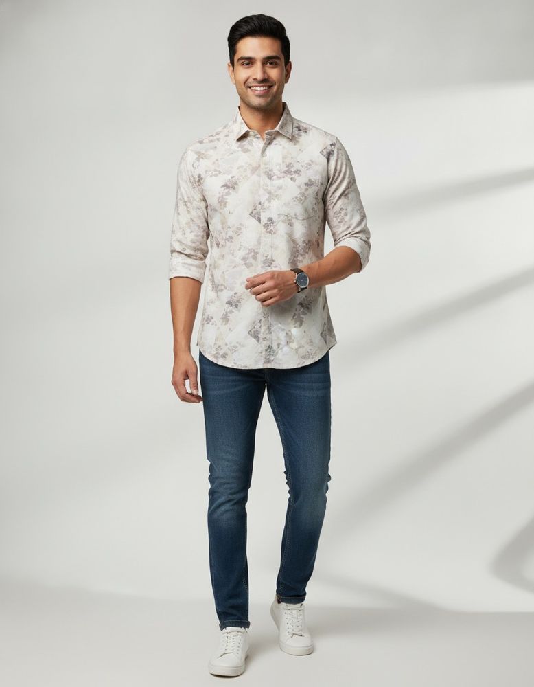 Men's Abstract Print Button-Down Shirt