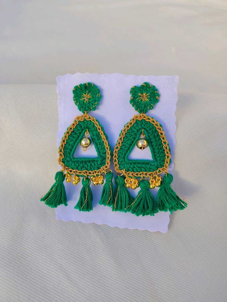 Handmade Green Crochet Earrings