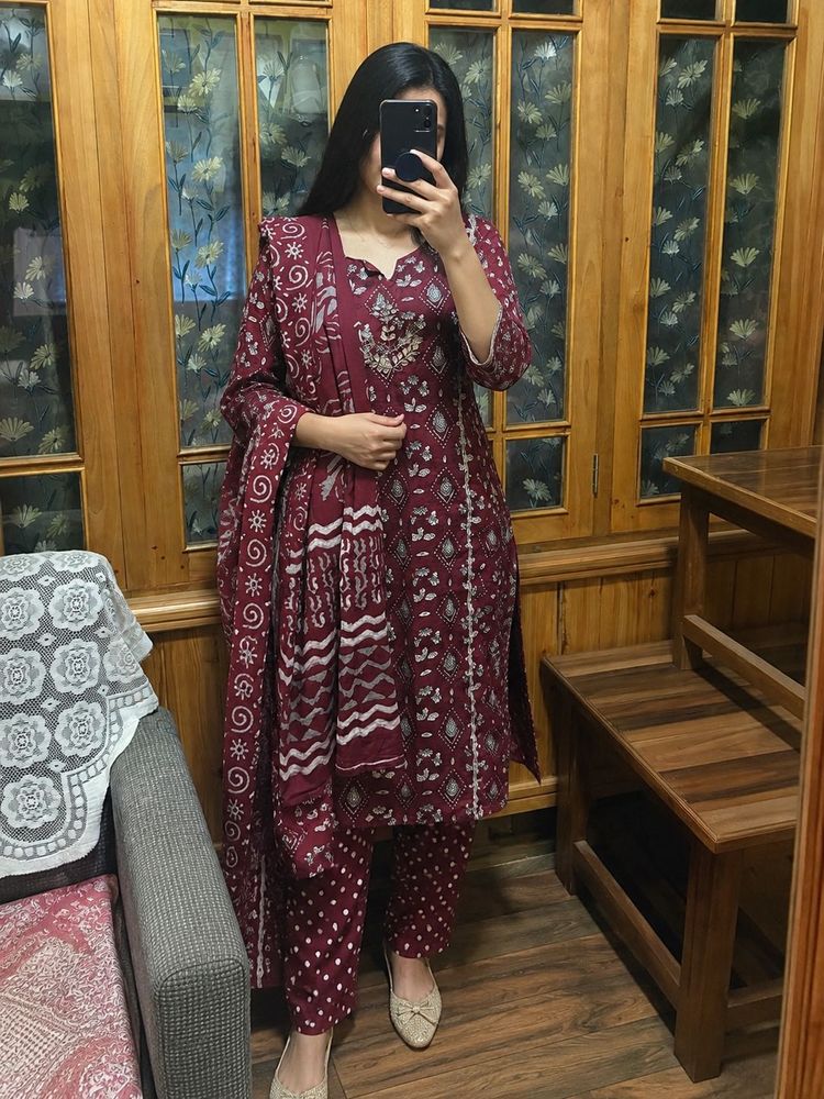 Maroon Kurta Set with Dupatta