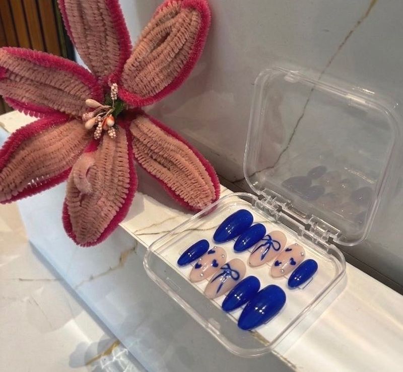 Blue Bow Press-On Nails