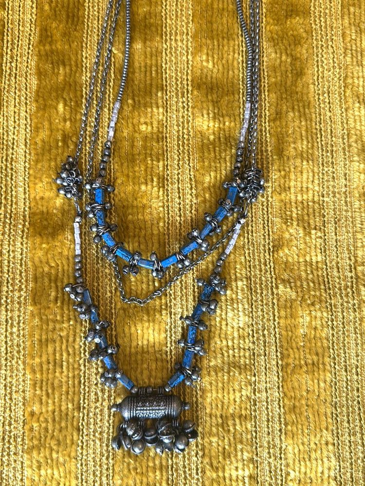 Layered Necklace with Blue Accents