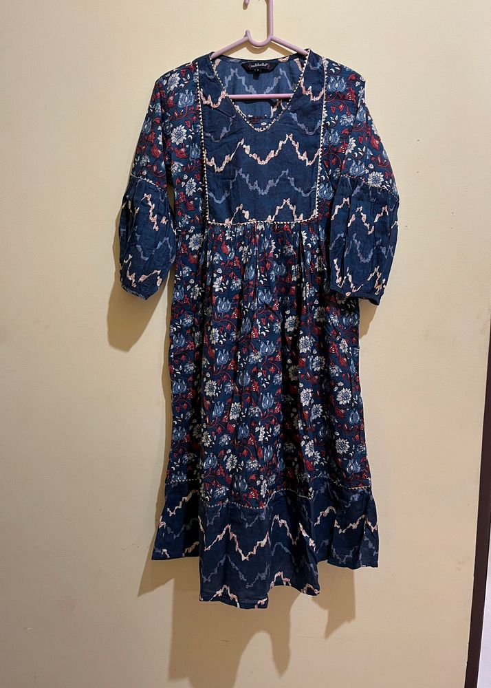 V Neck Floral Print A-Line Dress