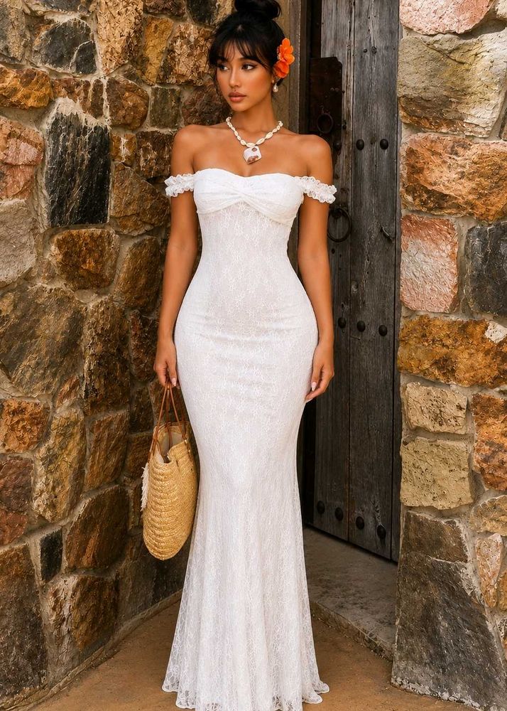 Elegant White Lace birthday Gown dress