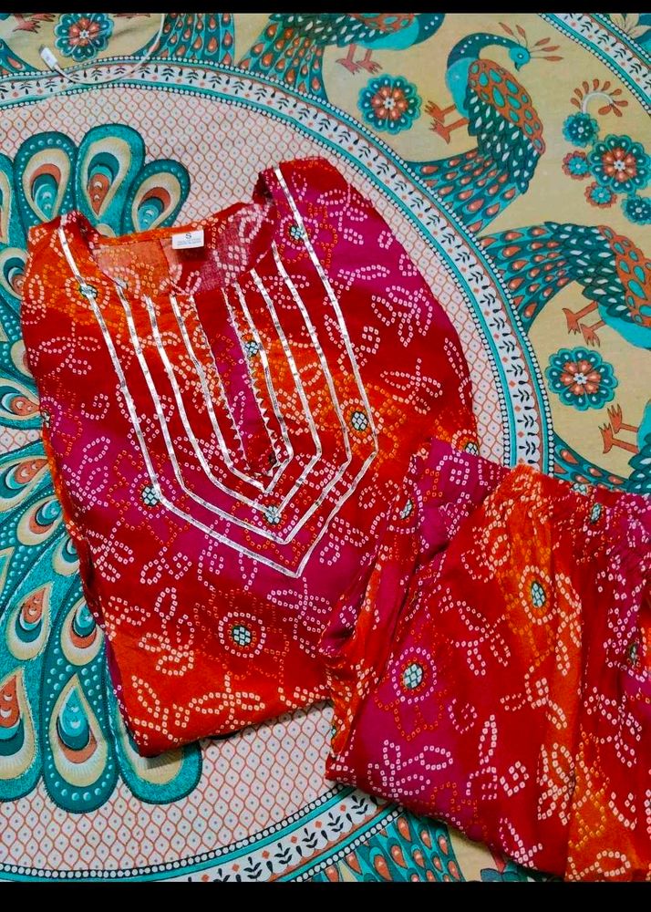 Vibrant Bandhani Kurta Set with Embellishment