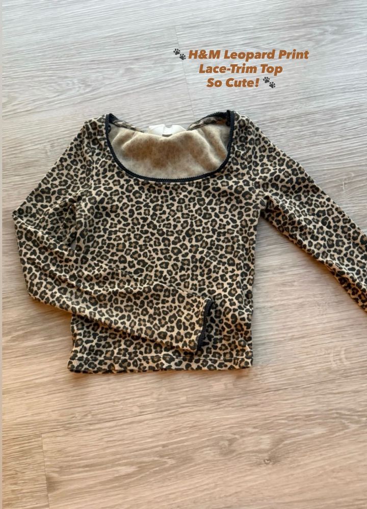 H&amp;M Leopard Print Lace-Trim Top