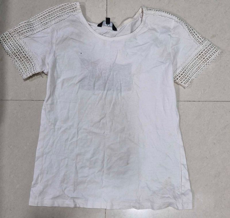 White Lace Sleeve Top