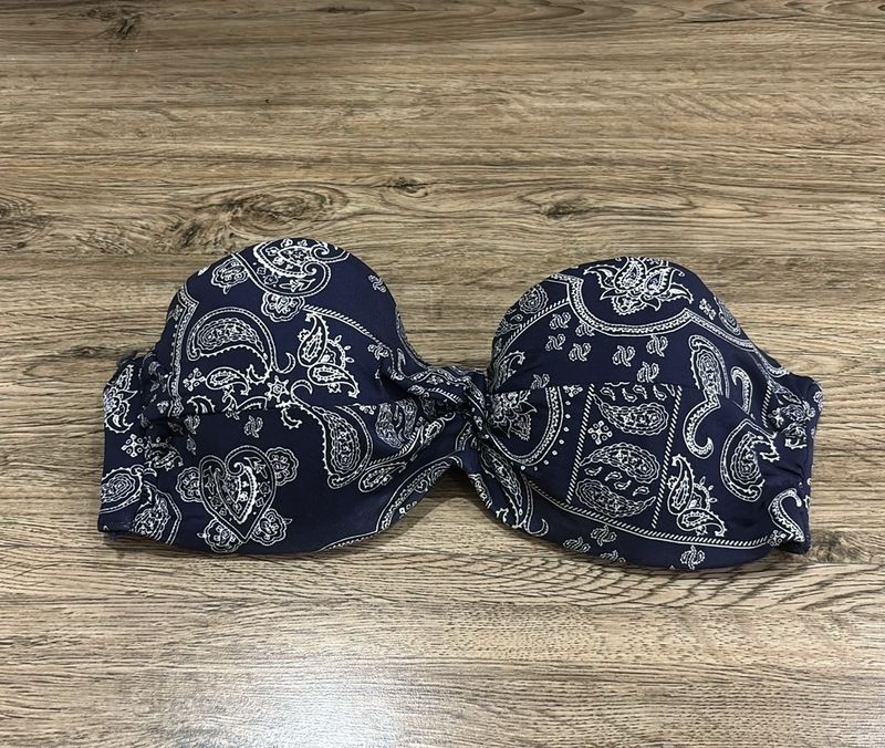 Navy Paisley Print Bandeau Bikini Top 🐟🫐