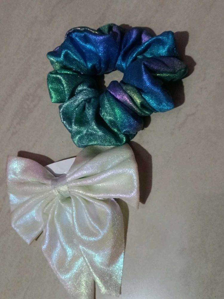 Combo of Iridescent Scrunchie &amp; Bow Set 🎀✨