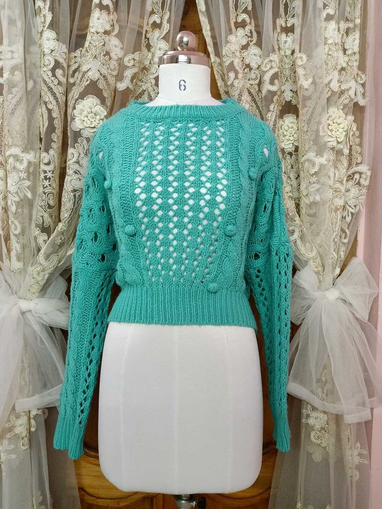 🌼Teal Crochet Knit Sweater🌼