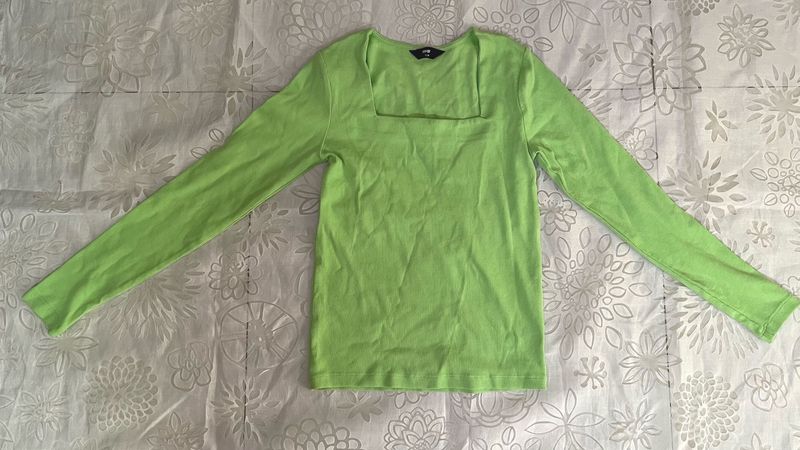 Lime Green Ribbed Long Sleeve Top