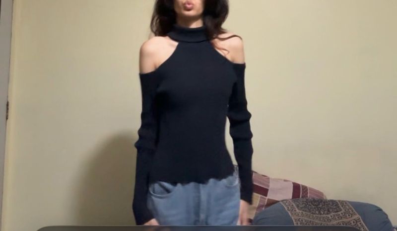 Black Cold Shoulder Knit Top