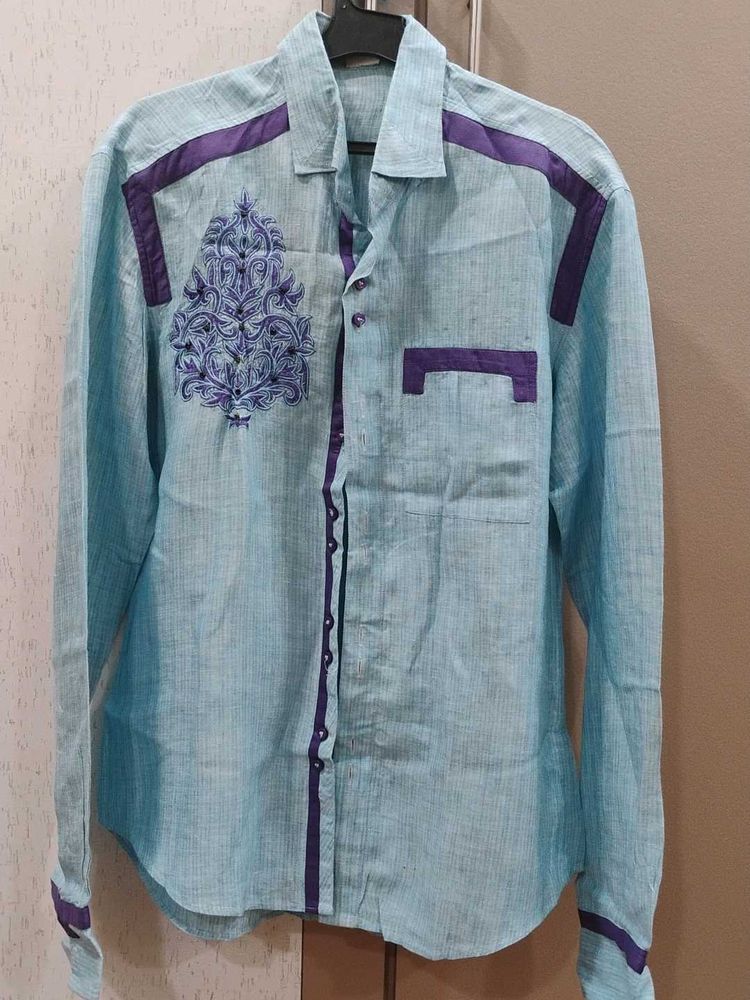 Stylish Blue Embroidered Shirt