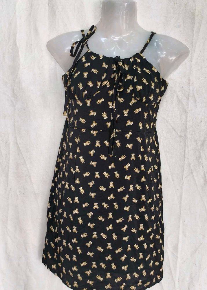 Cute Teddy Bear Print Mini Dress