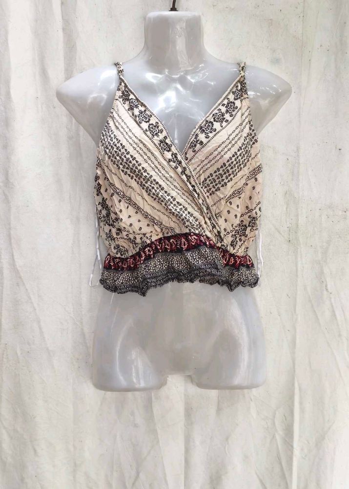 15197. Boho Print Wrap Crop Top