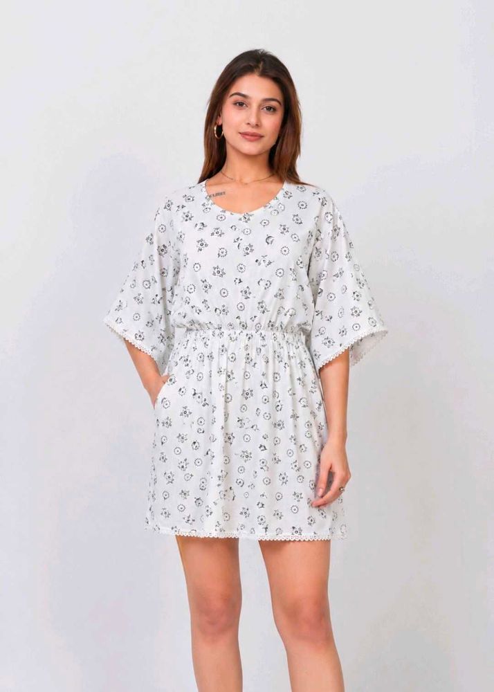 White Floral Print Kurta for girls and working wom