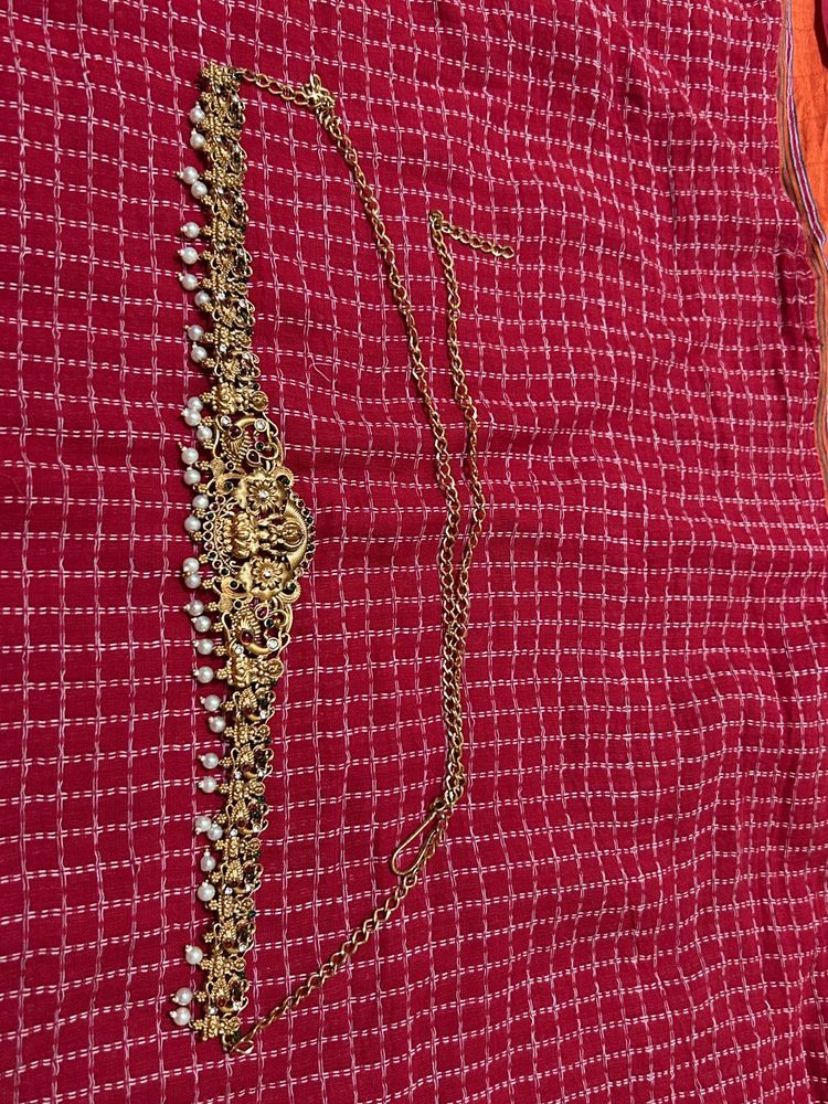 Ornate Gold Plated Kamarbandh with Pearls