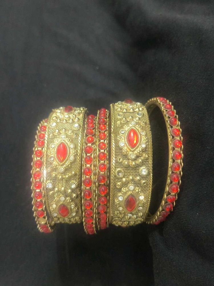 Elegant Red &amp; Gold Bangle Set