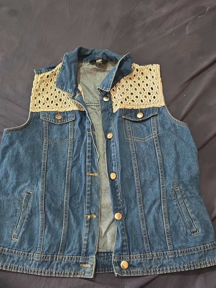 Denim Vest with Crochet Detail