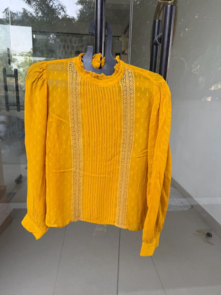 Elegant Yellow Ruffle Neck Blouse