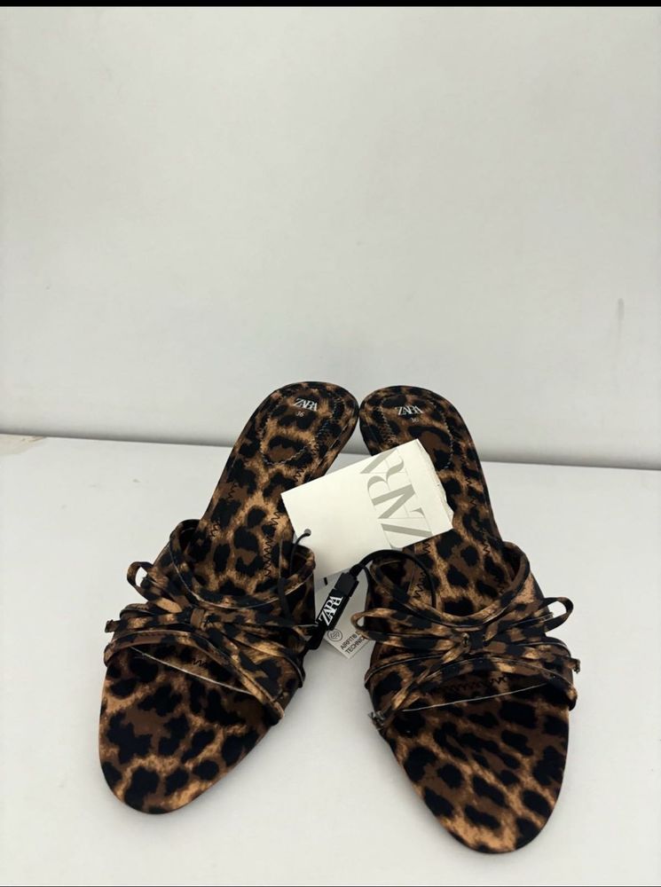 ZARA Leopard Print Slide Sandals