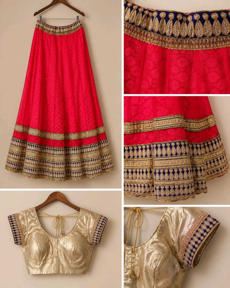 Stunning Pink &amp; Gold Lehenga Choli Set