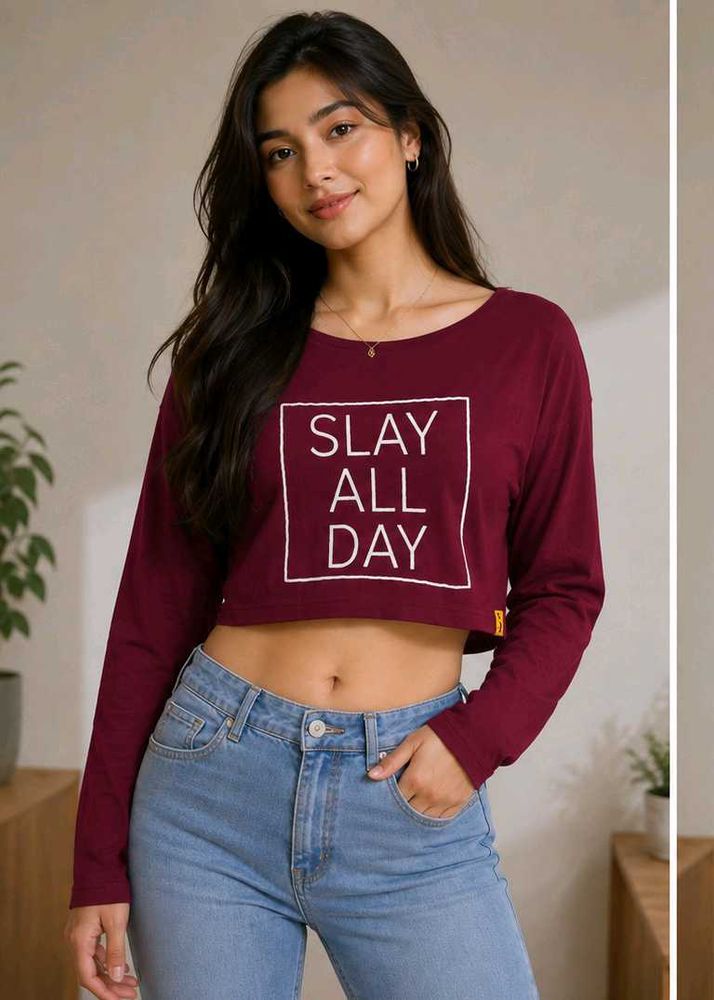 Burgundy "Slay All Day" Crop Top