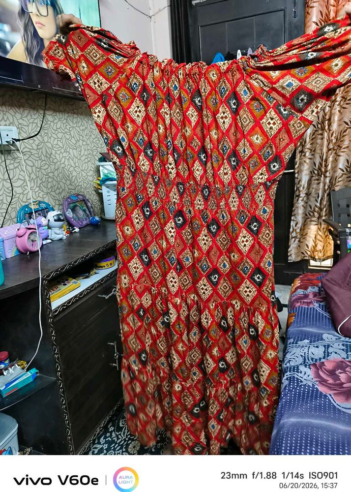 Bohemian Style Red Ethnic Gown