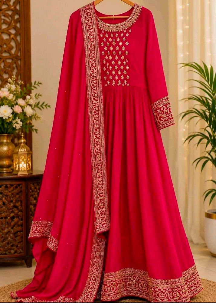Vibrant Pink Embroidered Kurta Set with Dupatta
