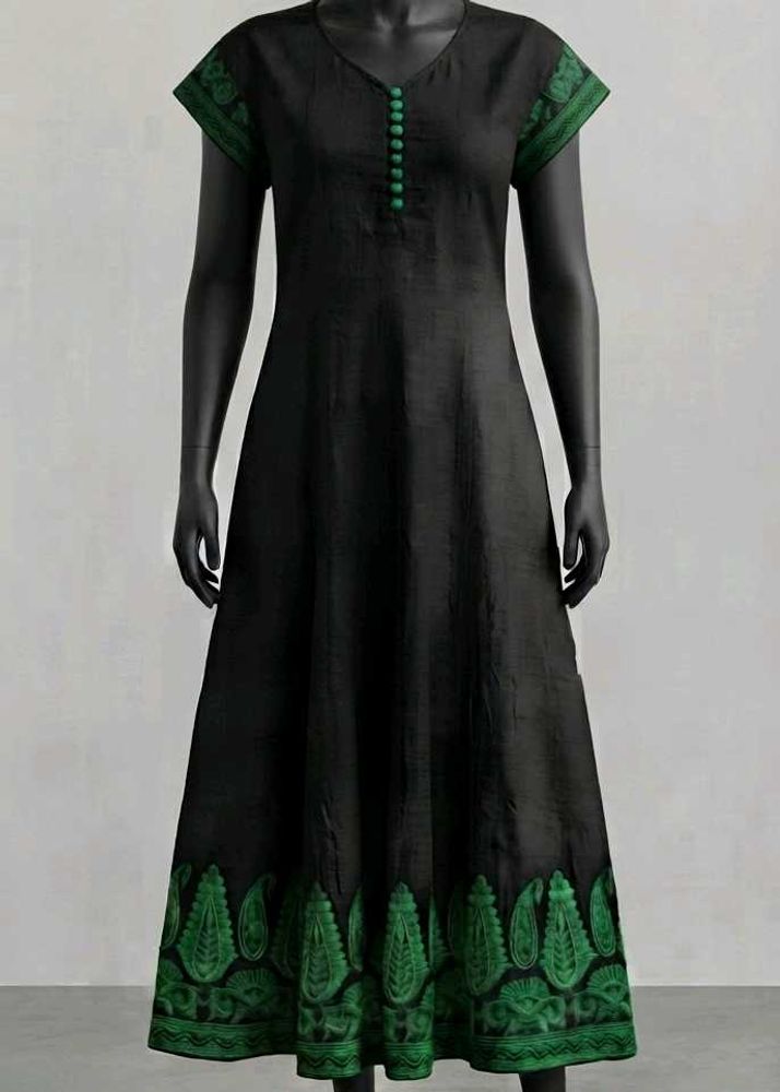 Elegant Black Kurta with Green Embroidery
