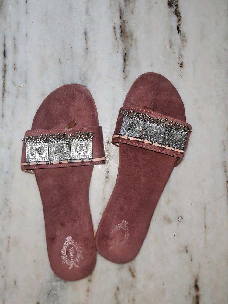 Embellished Suede Flats