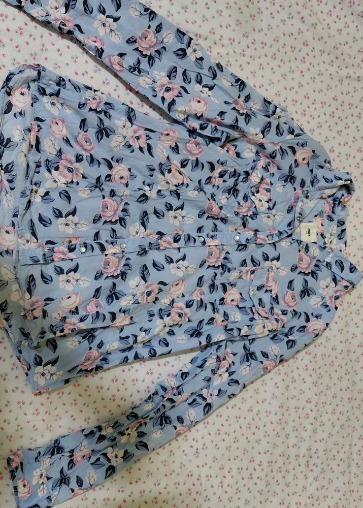 Blue Floral Button-Up Shirt