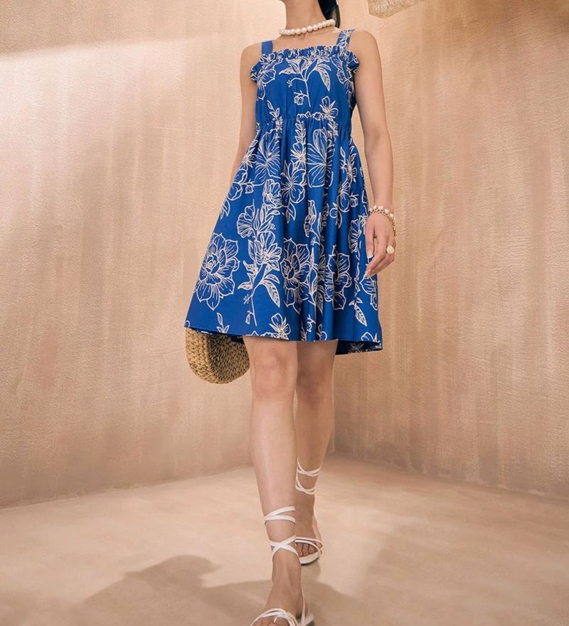 Blue Floral Print Mini Dress