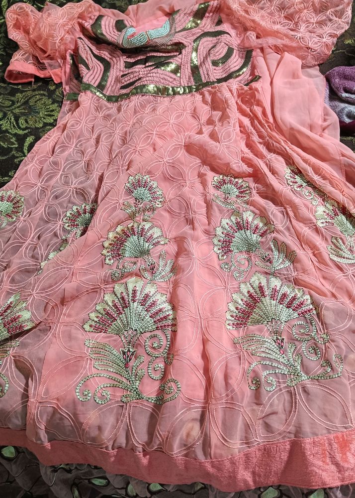 Unstitched Party Wear Ethnic Gown With Beautiful E
