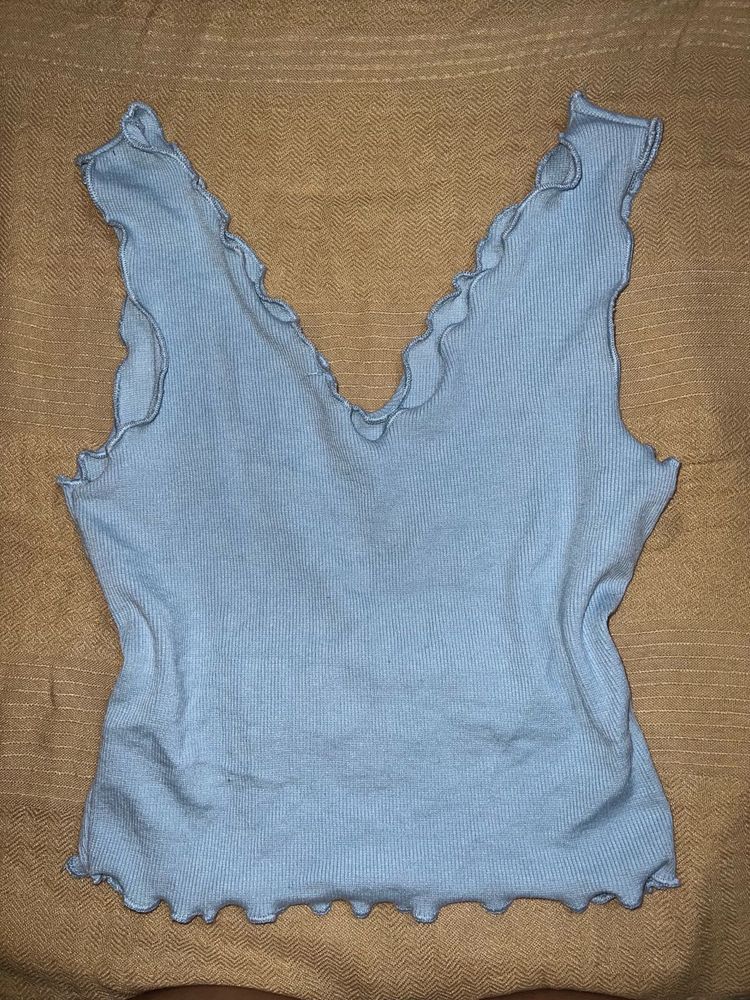 Light Blue Lettuce Trim Tank Top