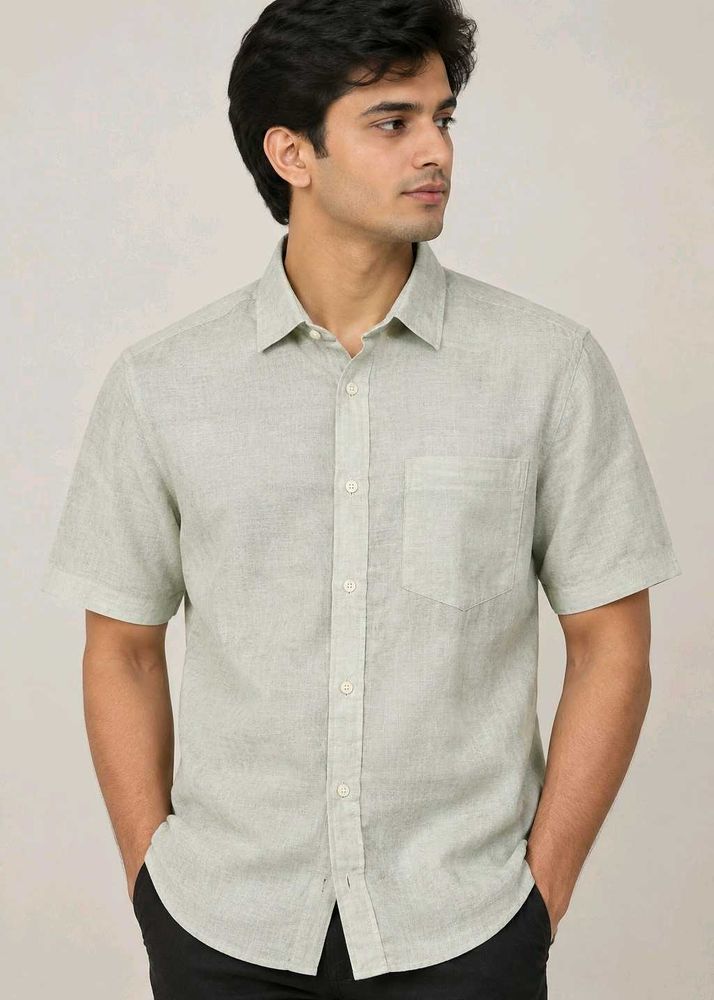 Men's Light Green Short Sleeve Linen Shirt