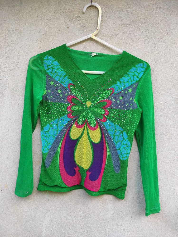 Vibrant Butterfly Print Long Sleeve Top