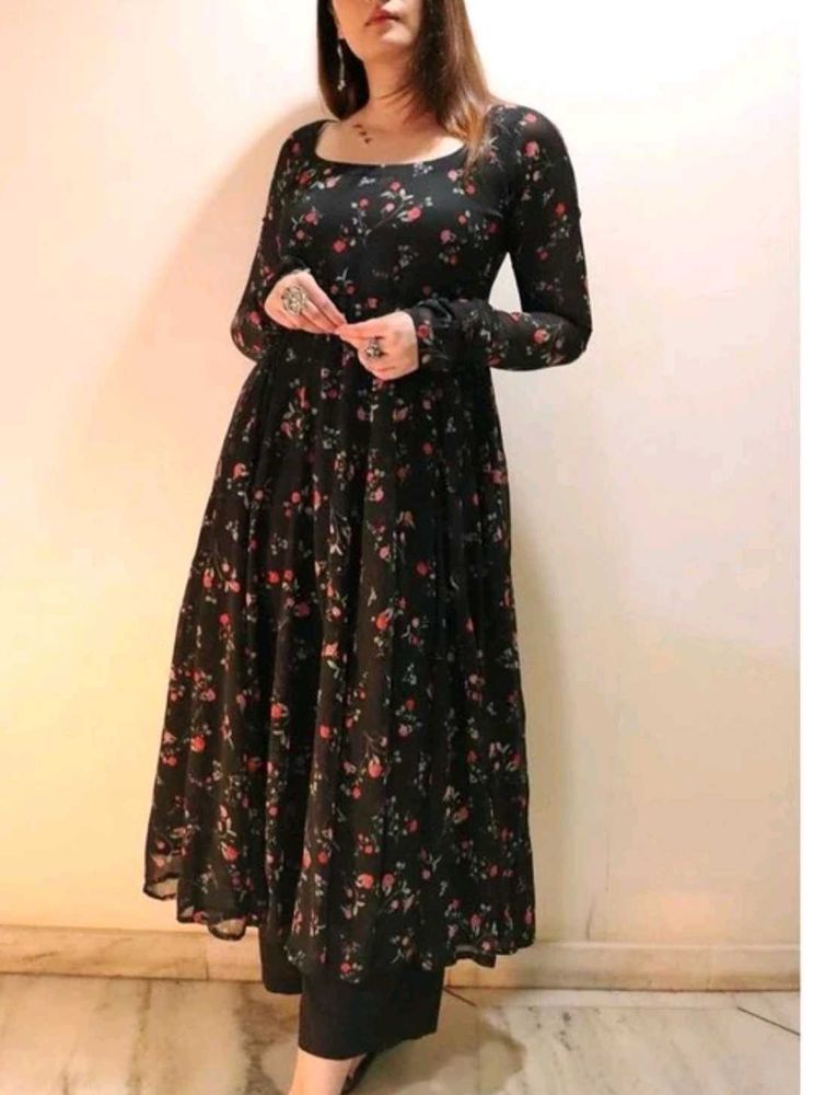 Elegant Floral Print Anarkali Suit( LIMITED SALE)