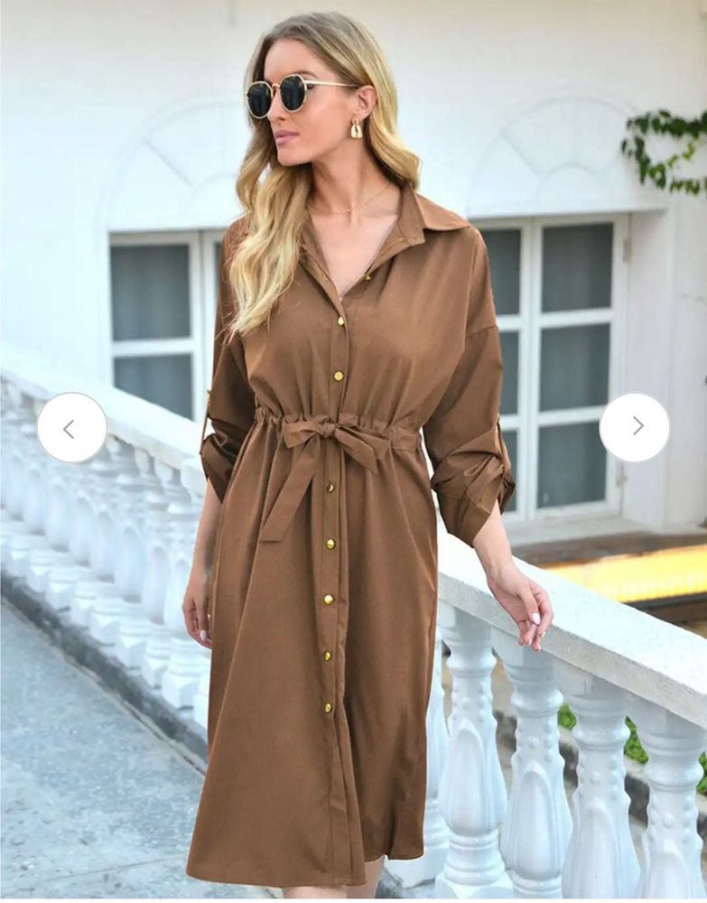Brown Button-Up Shirt Dress