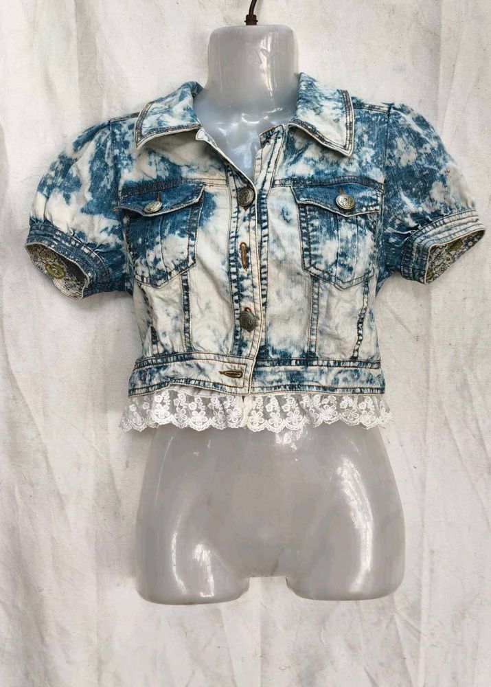 5245. Stylish Acid Wash Denim Jacket