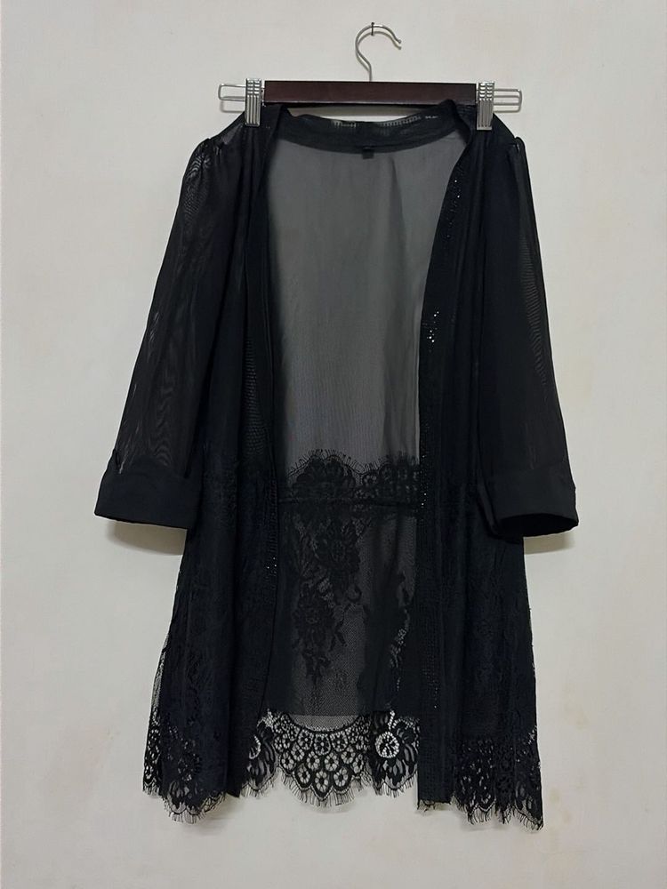 Elegant Black Lace Kimono Cardigan