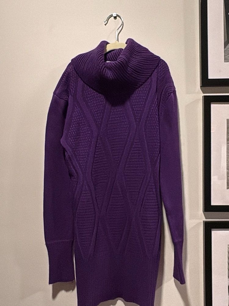 Purple Turtleneck Knit Sweater Dress