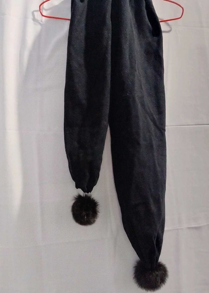 Cozy Black Scarf with Pom Poms