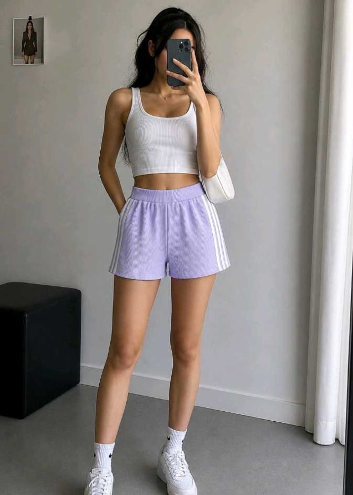 Light Purple Ribbed Athletic Shorts