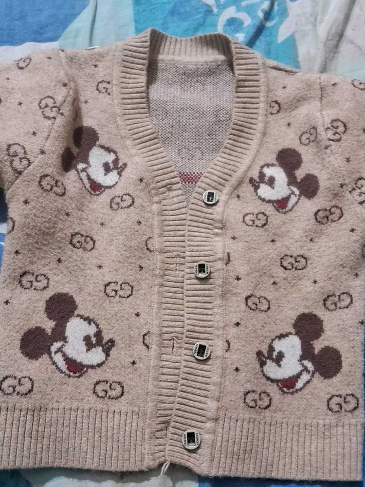 Mickey Mouse Print Cardigan