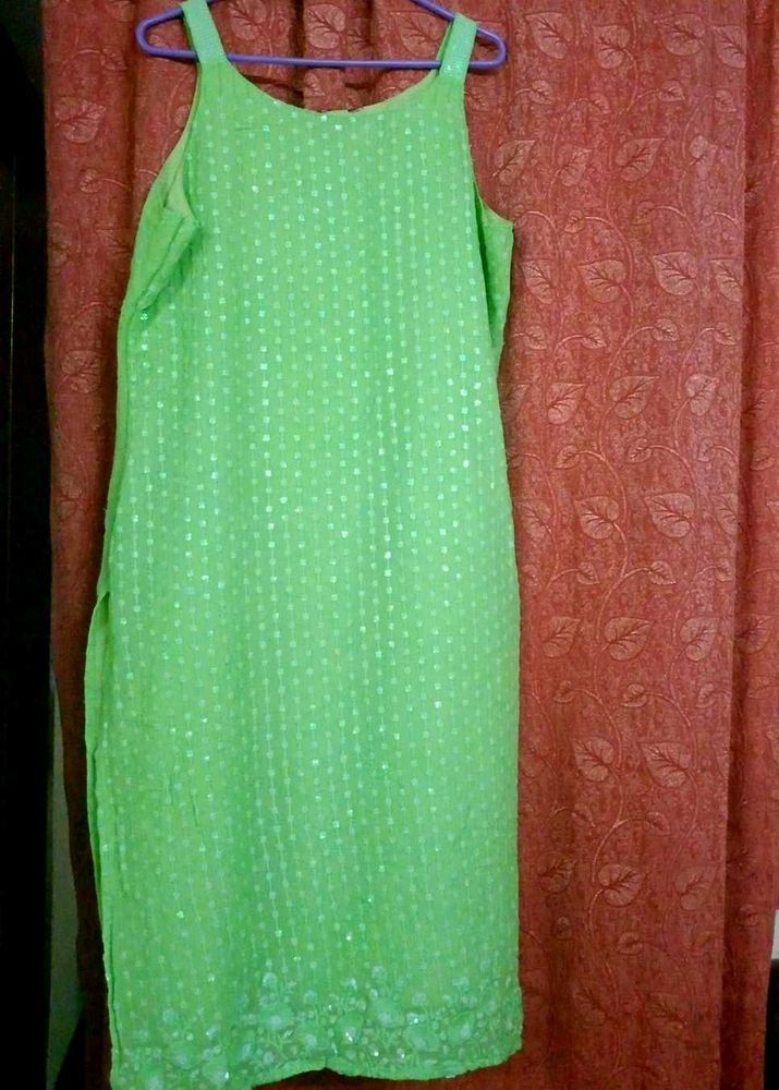 Sparkling Lime Green Kurta  sleeve attach